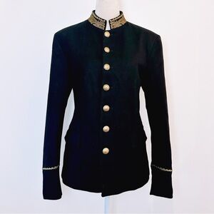 Diesel Black Wool Military Band Collar Jacket Gold Buttons